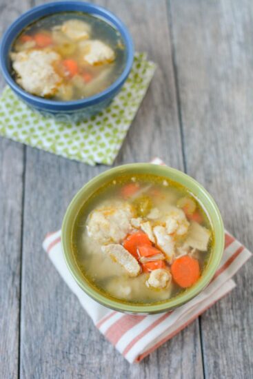 This Turkey Dumpling Soup is the perfect day after Thanksgiving meal. Use your turkey bones to make homemade broth, then add veggies, leftover turkey and dumplings for a warm, hearty meal!