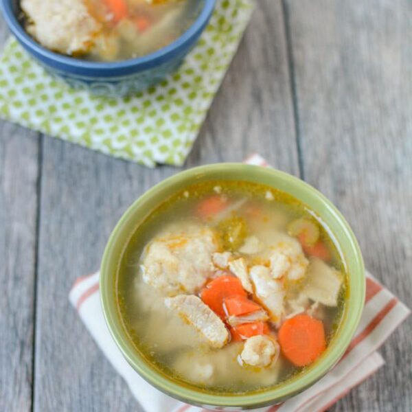 This Turkey Dumpling Soup is the perfect day after Thanksgiving meal. Use your turkey bones to make homemade broth, then add veggies, leftover turkey and dumplings for a warm, hearty meal!