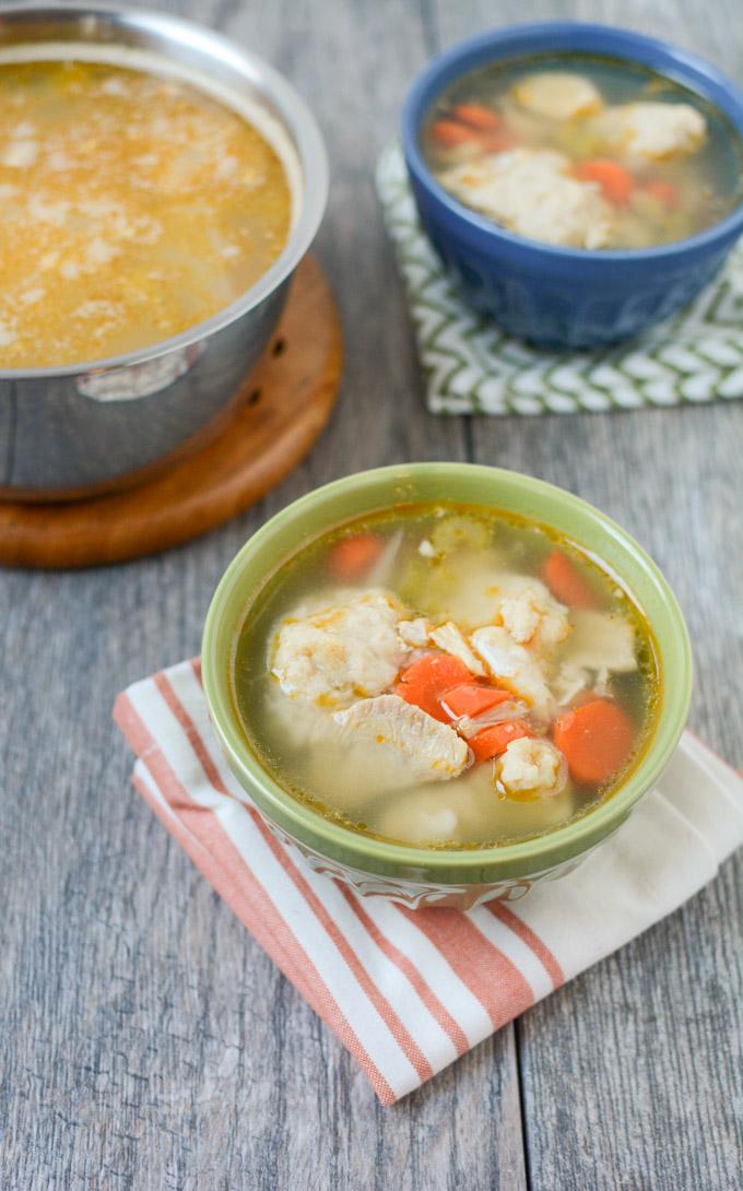 This Turkey Dumpling Soup is the perfect day after Thanksgiving meal. Use your turkey bones to make homemade broth, then add veggies, leftover turkey and dumplings for a warm, hearty meal!