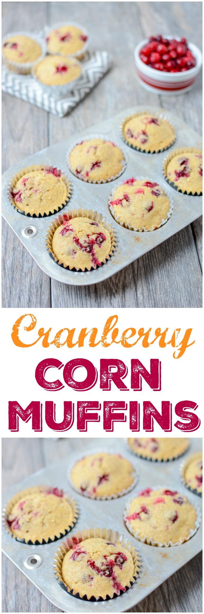 These Cranberry Corn Muffins are lightly sweetened and bursting with tart fresh cranberries. They make the perfect dinner side dish. Serve them with a hearty chili or make a batch for your holiday dinner.