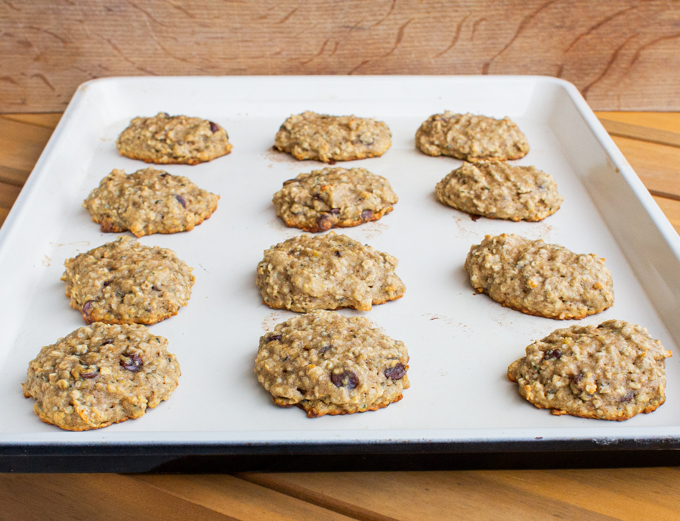 banana oat cookies on baking sheet