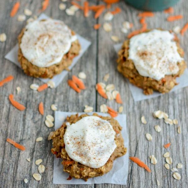 Frosted Carrot Cookies with shredded carrots and cinnamon