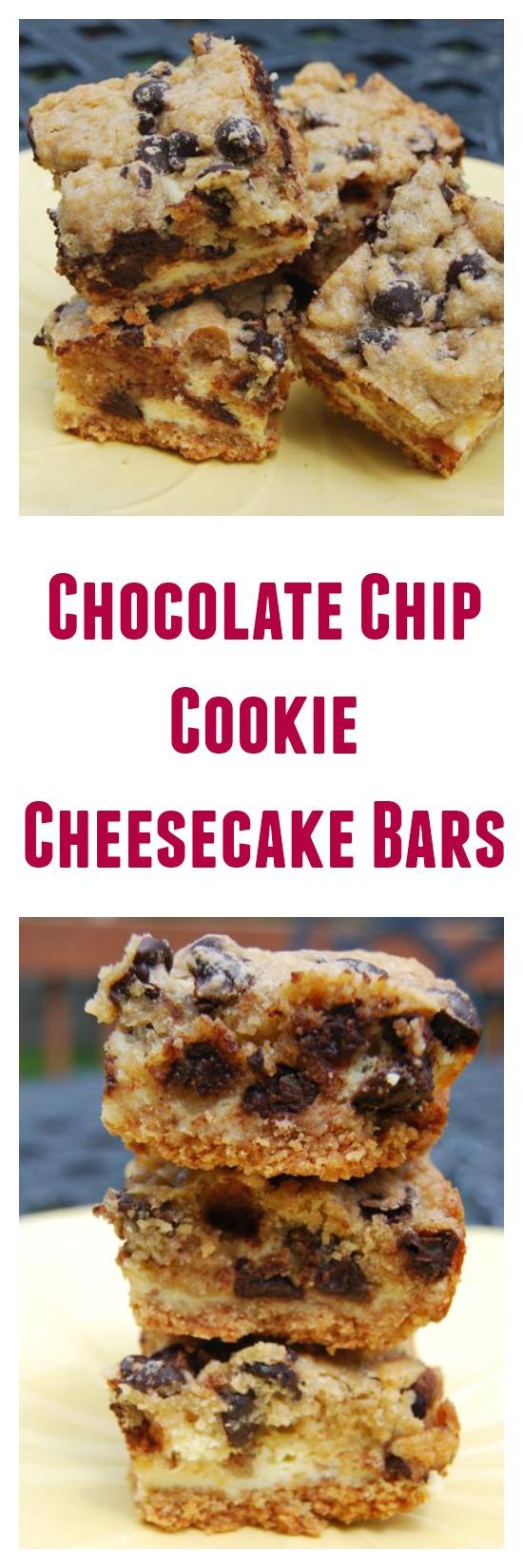 A cross between a chocolate chip cookie and a cheesecake, these dessert bars are sure to be a hit!