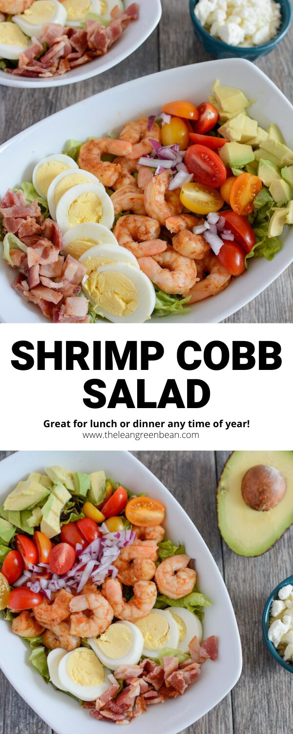 Shrimp Cobb Salad 8 This Shrimp Cobb Salad comes together quickly and is perfect for a fresh, healthy lunch or dinner! Customize the toppings to your liking and top with a light vinaigrette.