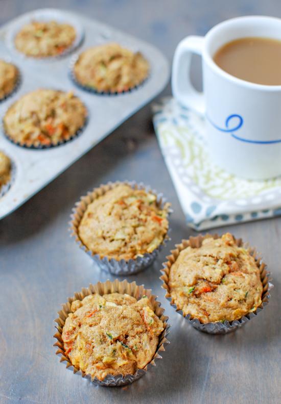 Packed with fruits and vegetables, this recipe for Zucchini Carrot Apple Muffins makes the perfect snack!