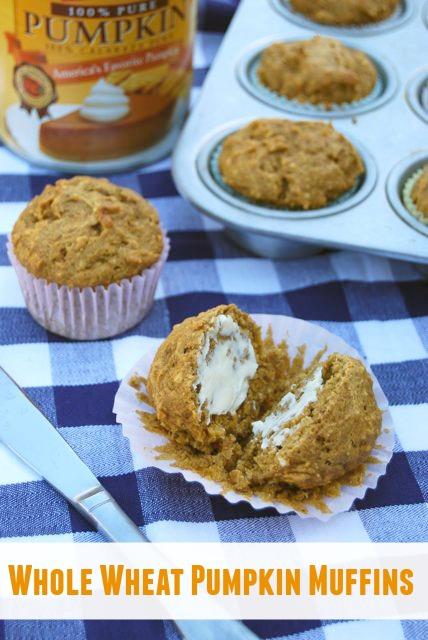 These Whole Wheat Pumpkin Muffins are lower in sugar than most recipes and filled with whole grains!