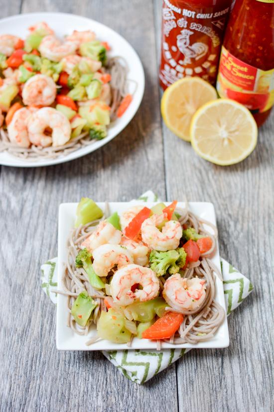 Ready in 15 minutes, this Sweet & Spicy Shrimp with Soba Noodles is a quick and easy weeknight dinner recipe that the whole family will love!