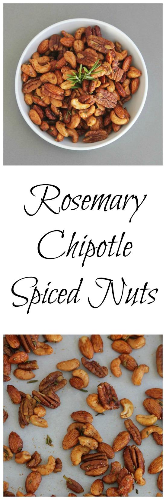 These Rosemary Chipotle Spiced Nuts are full of flavor and make a great party snack!