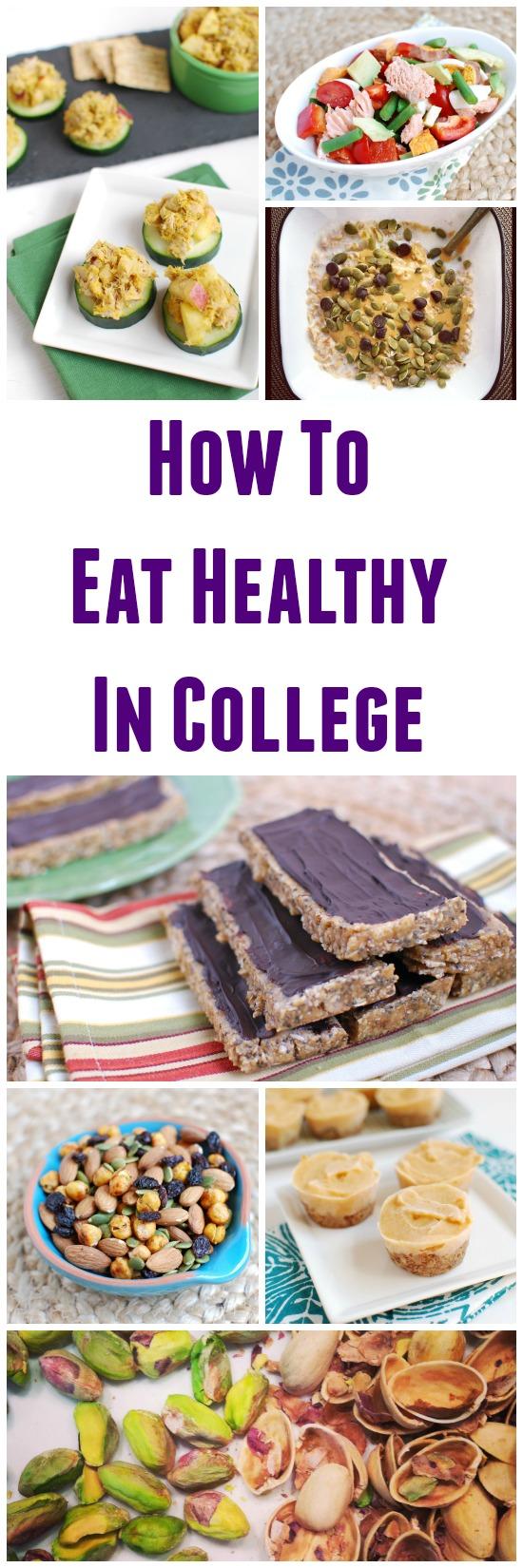 Wondering how to eat healthy in college? Here are some tips, tricks and recipes for eating healthy in a college dorm.