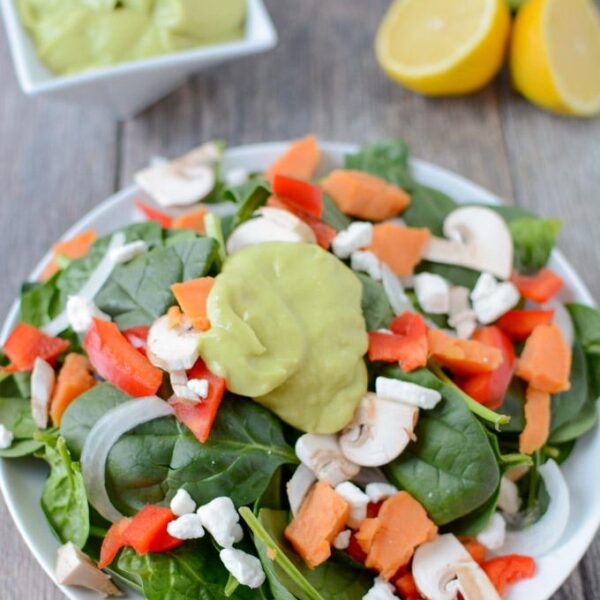 Thick, creamy and full of flavor, this Ginger Citrus Avocado Dressing recipe will take your salad to the next level. It's gluten-free, vegan, paleo and ready in minutes!