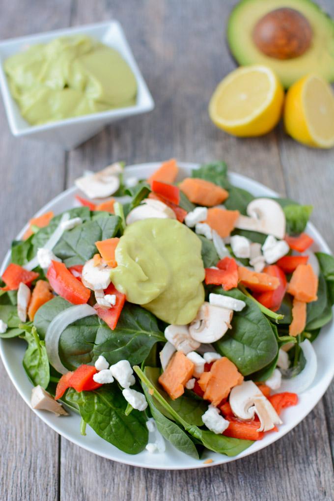 Thick, creamy and full of flavor, this Ginger Citrus Avocado Dressing recipe will take your salad to the next level. It's gluten-free, vegan, paleo and ready in minutes!