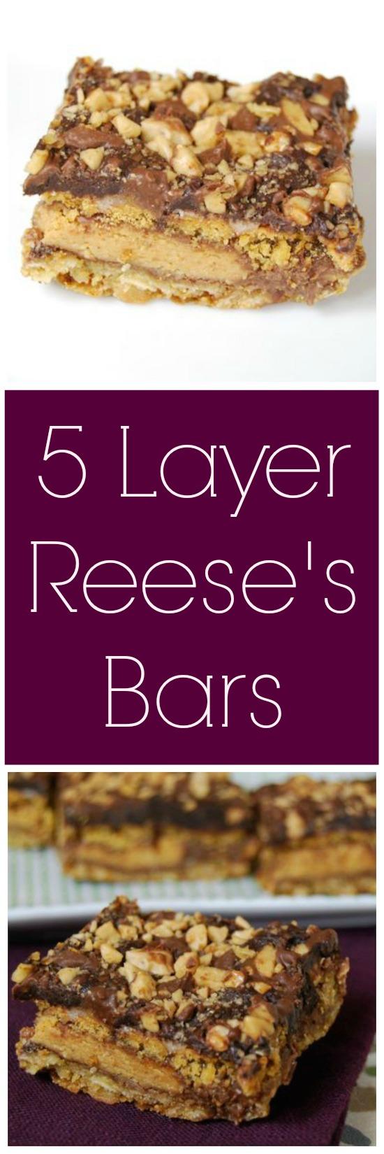 Five Layer Reese's Bars: Cookies bars stuffed with candy- what could be better?