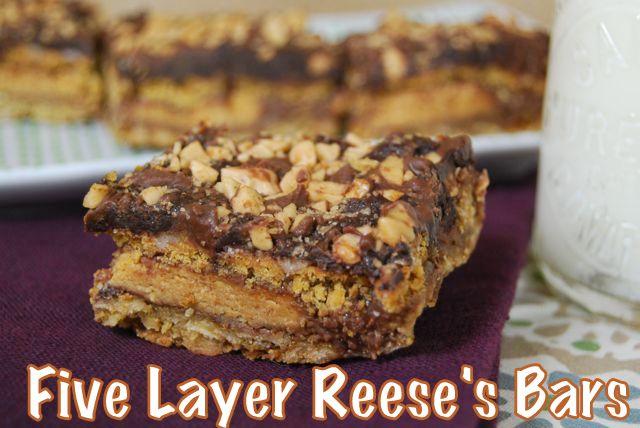 Five Layer Reese's Bars: Cookies bars stuffed with candy- what could be better?