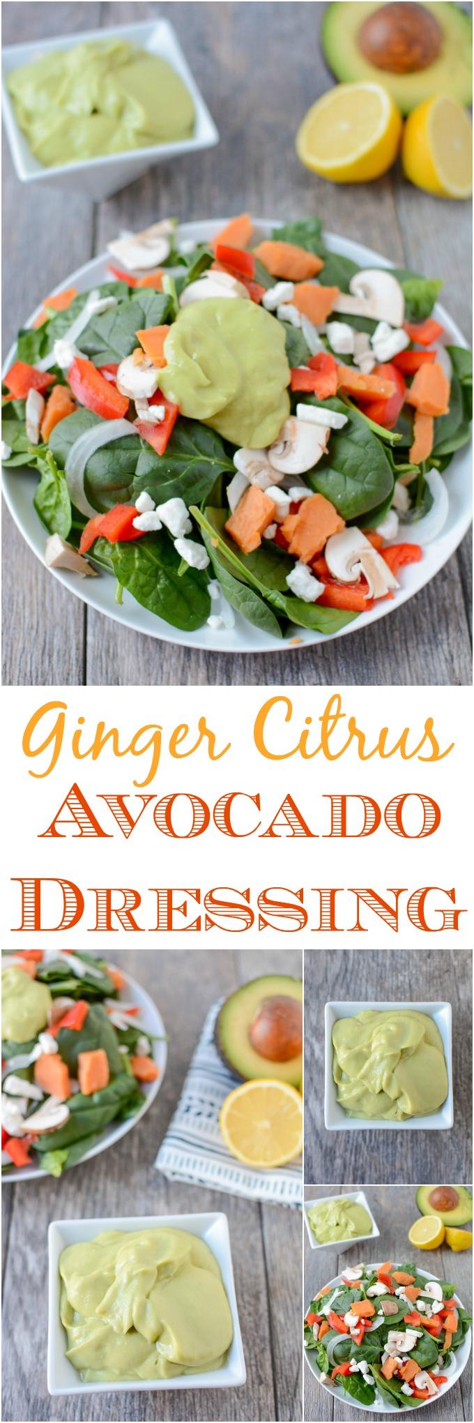 Thick, creamy & flavorful, this Ginger Citrus Avocado Dressing recipe will take your salad to the next level. It's gluten-free, vegan, paleo & ready in minutes!