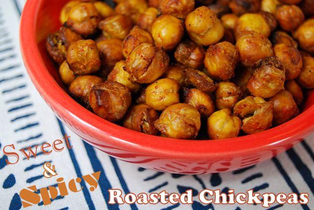 These Sweet and Spicy Roasted Chickpeas make a delicious and healthy snack!