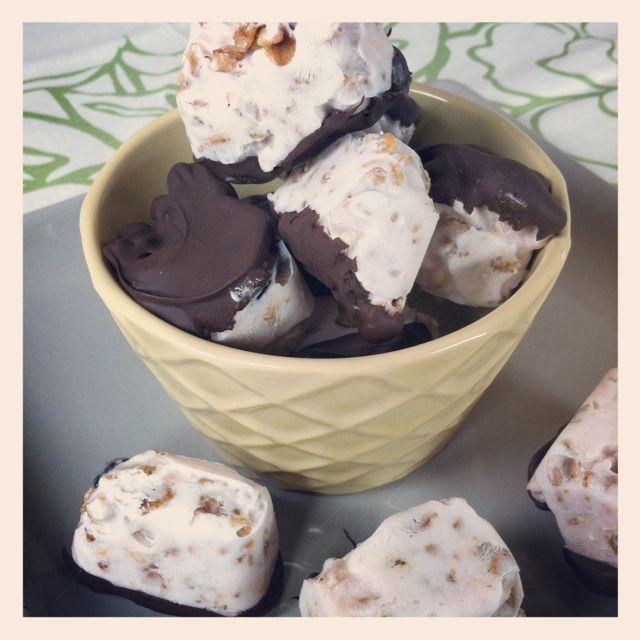 These Chocolate Dipped Frozen Yogurt Bites are sweet enough for dessert and healthy enough for a snack!