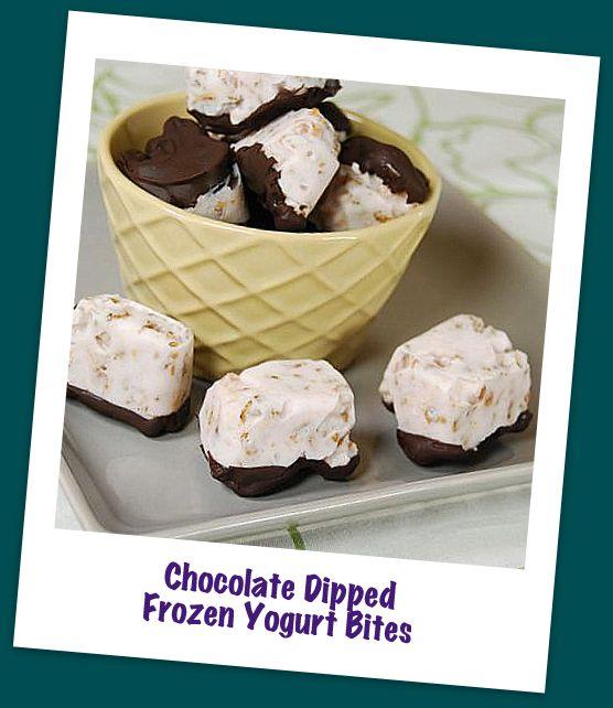 These Chocolate Dipped Frozen Yogurt Bites are sweet enough for dessert and healthy enough for a snack!