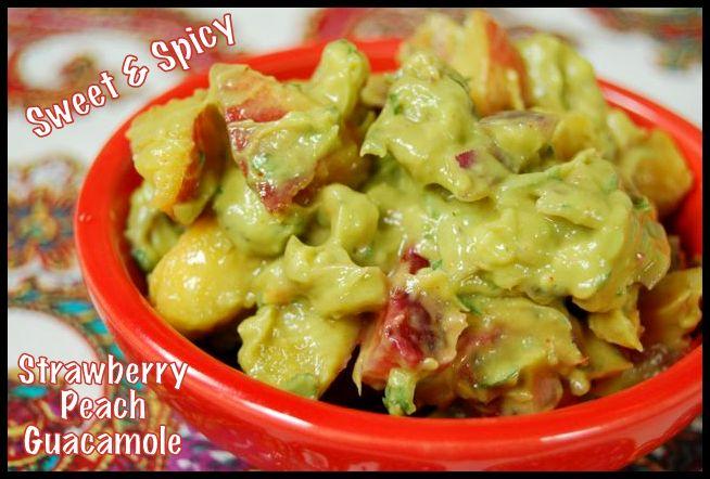 Sweet & Spicy Strawberry Peach Guacamole - Add some sweet mix-ins and spices to your next batch of guacamole for a fun appetizer or snack!