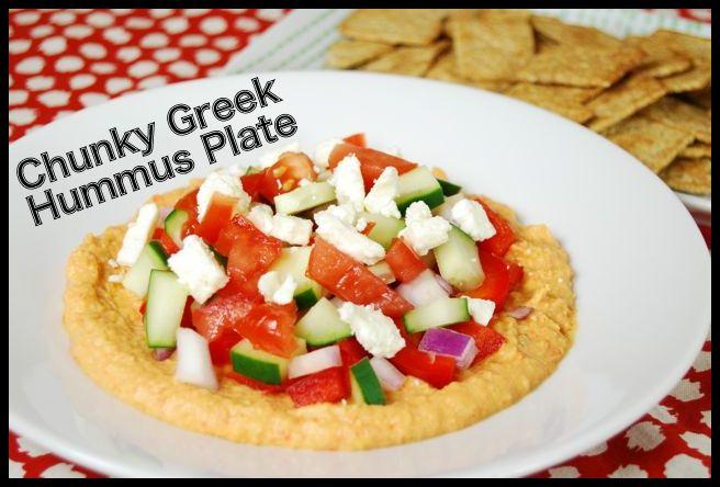 Chunky Greek Hummus Plate - Add these fresh, flavorful toppings to your next batch of hummus for a delicious, healthy snack!