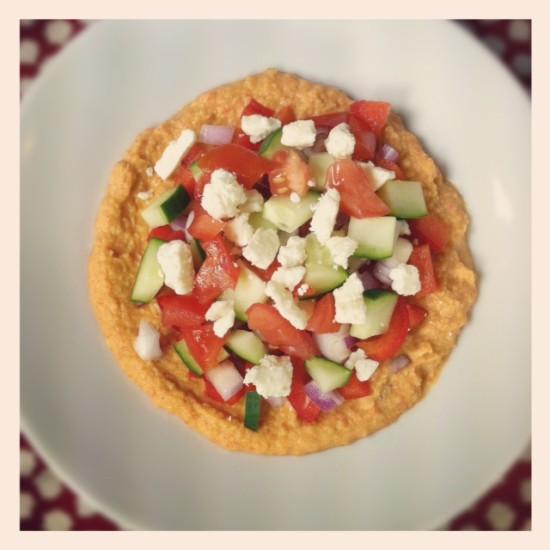 Chunky Greek Hummus Plate Vegetarian Appetizer Recipe