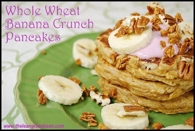 These Whole Wheat pancakes have some delicious mix-ins like bananas for sweetness and granola for crunch! Make a batch this weekend!