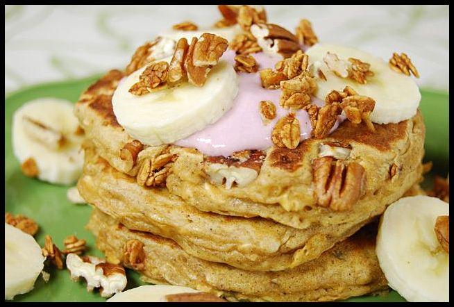 These Whole Wheat pancakes have some delicious mix-ins like bananas for sweetness and granola for crunch! Make a batch this weekend!