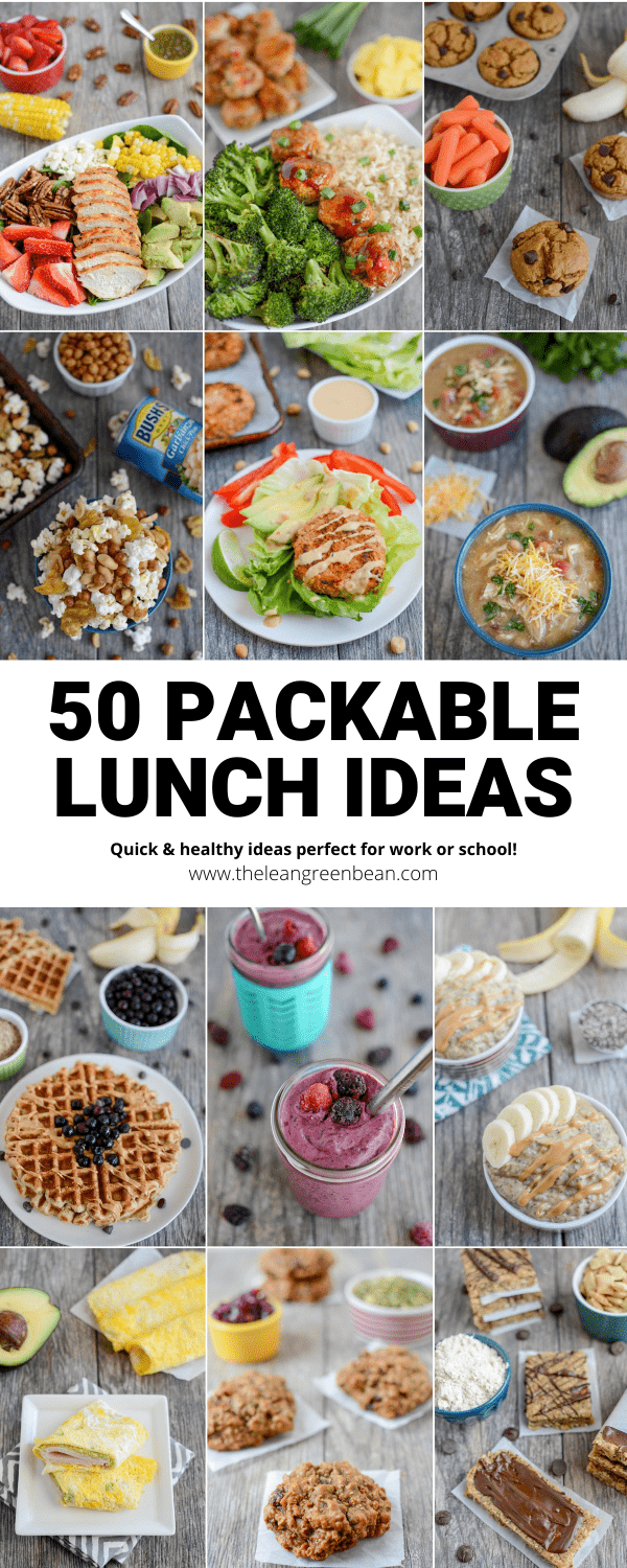 Here are 50 packable lunch ideas that are quick, easy and healthy! Perfect for kids and adults if you're tired of packing the same thing every day!