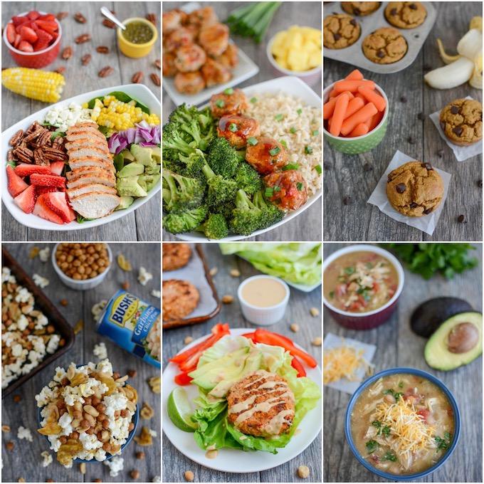collage of six packable lunch ideas