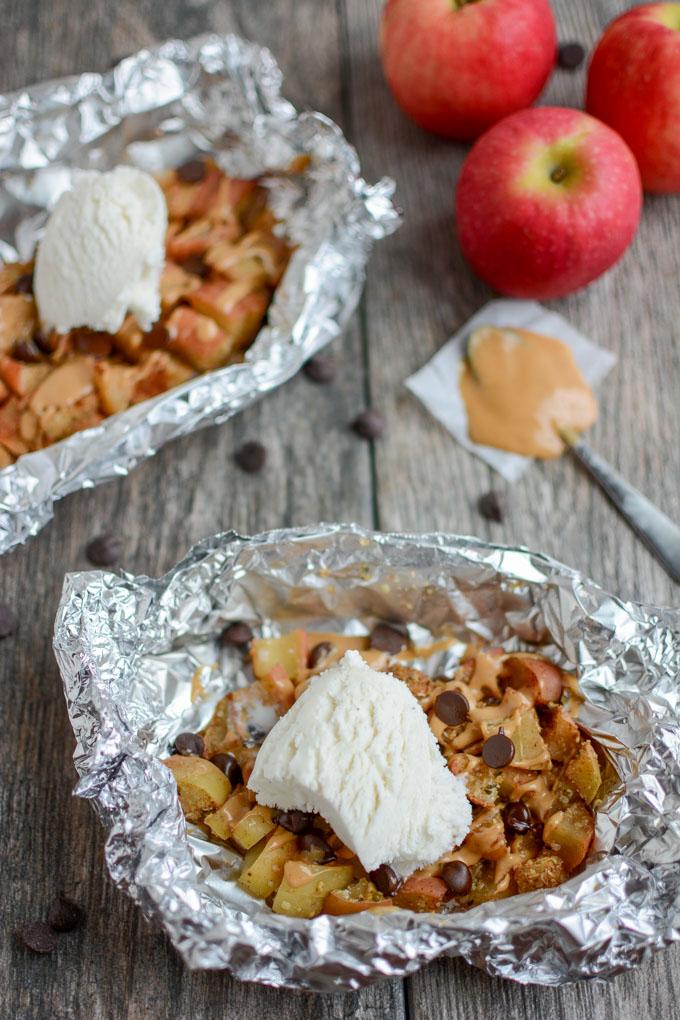 Baked Apple Packets with ice cream