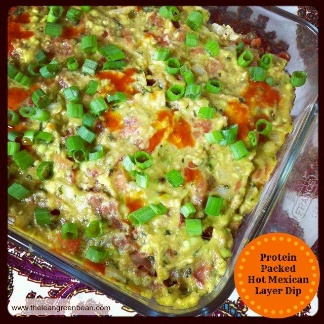 7 Layer Dip taken to the next level. Try this Protein Packed Hot Mexican Layer Dip at your next party!