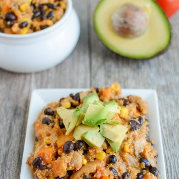 This Cheesy Mexican Quinoa recipe is perfect for a quick, healthy dinner. Make it vegetarian or add some leftover chicken and customize with your favorite vegetables!