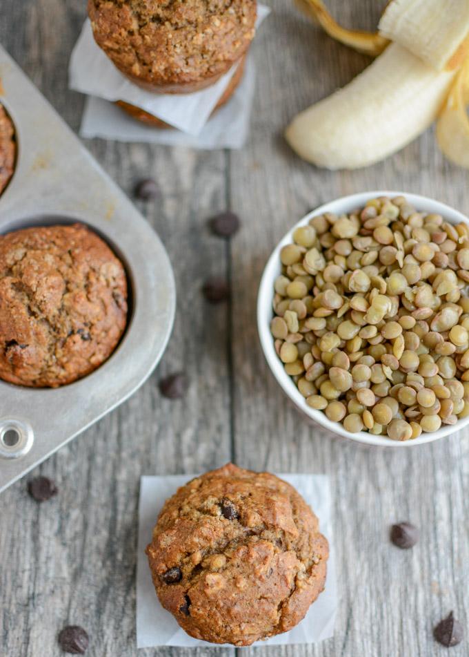 Lentil Banana Muffins 6 Banana muffins made with lentils