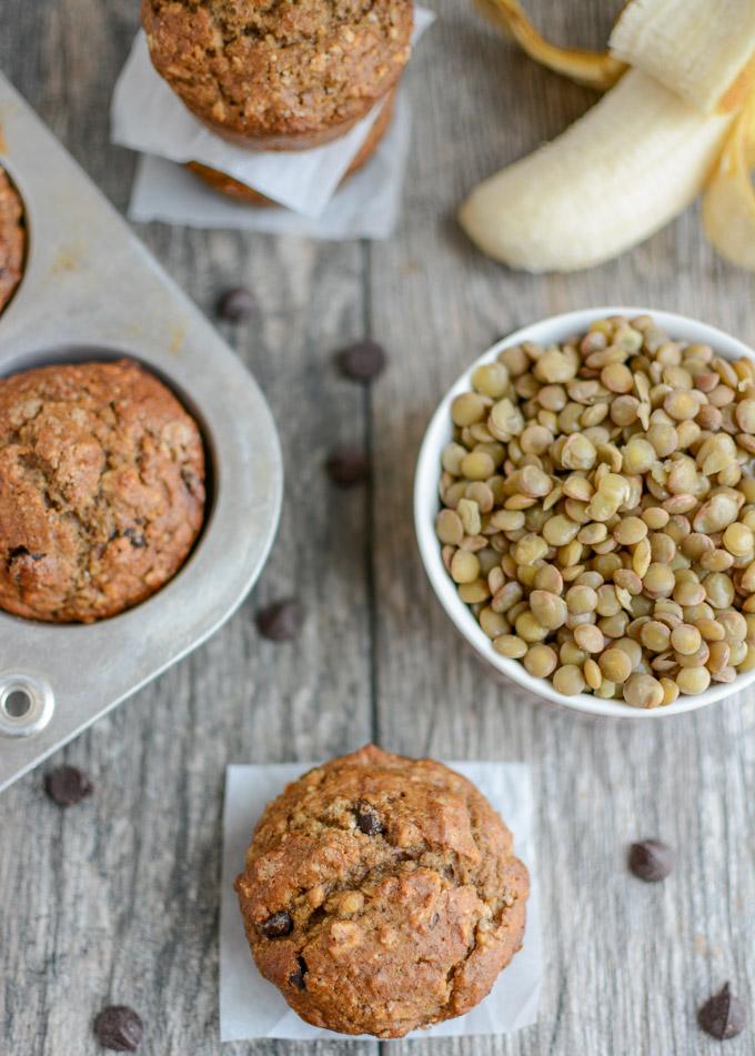 Banana muffins made with lentils