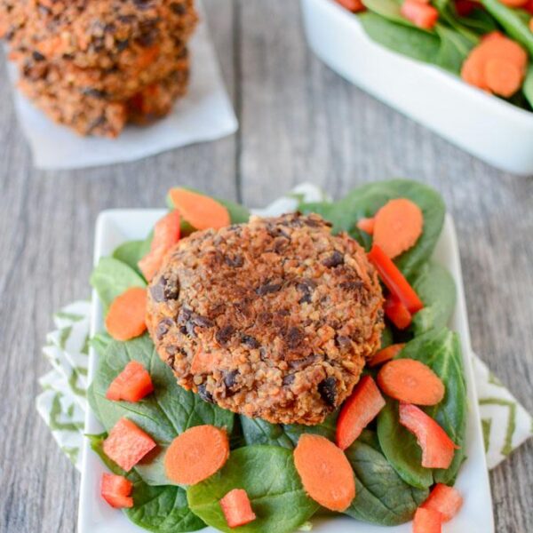This recipe for Asian Black Bean Burgers is full of flavor and perfect for food prep. The burgers are packed with protein and fiber and taste great with a salad for a healthy, vegetarian lunch!