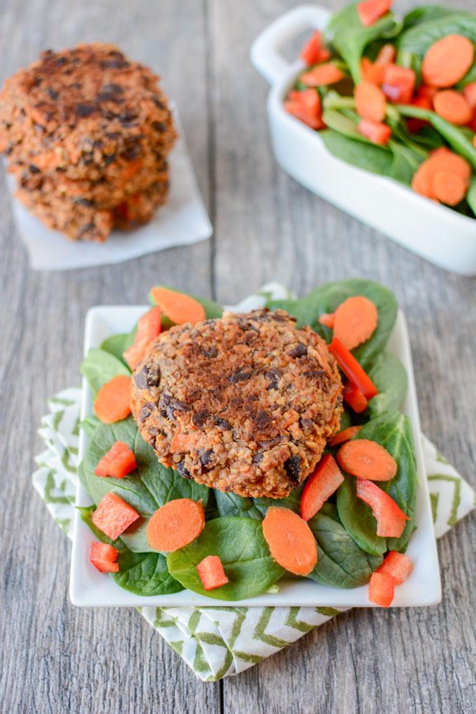 This recipe for Asian Black Bean Burgers is full of flavor and perfect for food prep. The burgers are packed with protein and fiber and taste great with a salad for a healthy, vegan lunch!