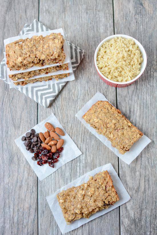 Packed with protein and healthy fats, this recipe for Quinoa Breakfast Bars is easy to prep ahead of time and makes the perfect grab and go breakfast on a busy morning.