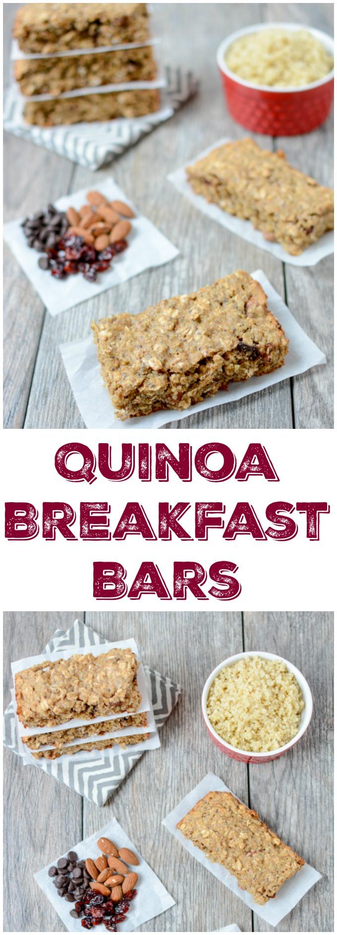 Packed with protein and healthy fats, this recipe for Quinoa Breakfast Bars is easy to prep ahead of time and makes the perfect grab and go breakfast on a busy morning.