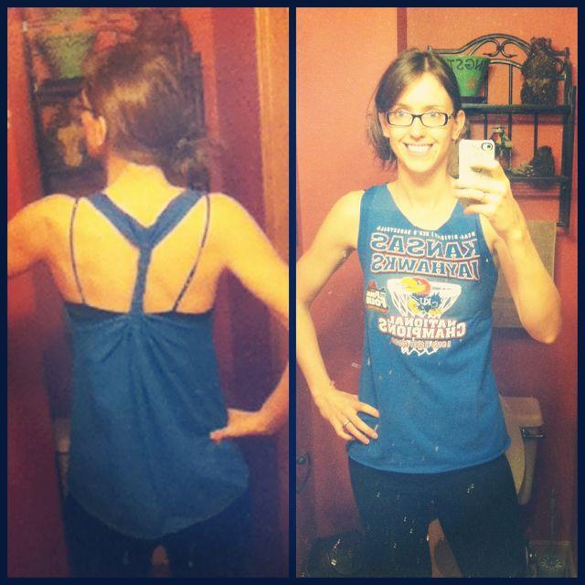 This easy tutorial shows you how to turn an old t shirt into a cute DIY Workout Tank Top!