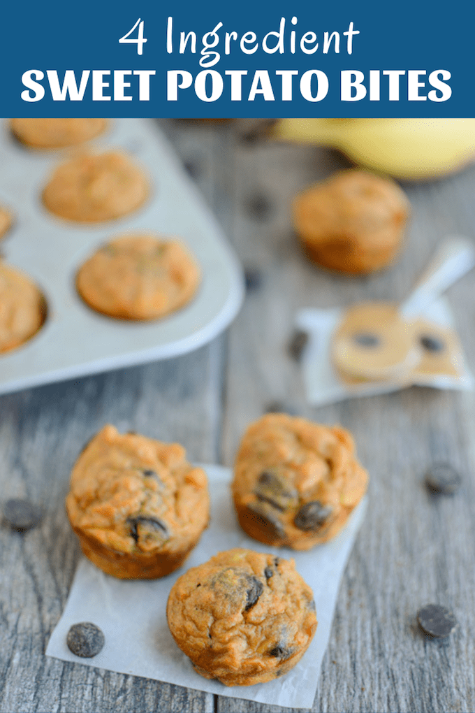 These gluten-free Sweet Potato Banana Muffins have just four main ingredients and make a great snack for both kids and adults! 