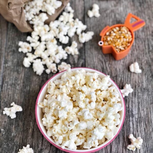 Healthy Microwave Popcorn in a paper lunch sack