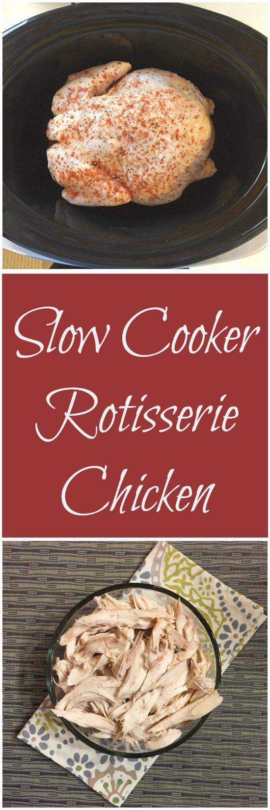 Did you know you can make a rotisserie-style chicken in your crockpot? It's an inexpensive, easy way to prep chicken you can use in a variety of other recipes!