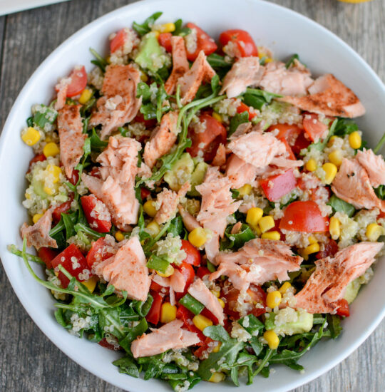 salmon quinoa salad with arugula