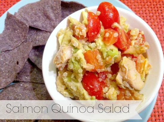 This Salmon Quinoa Salad is ready in minutes and makes a quick, healthy lunch during a busy week!