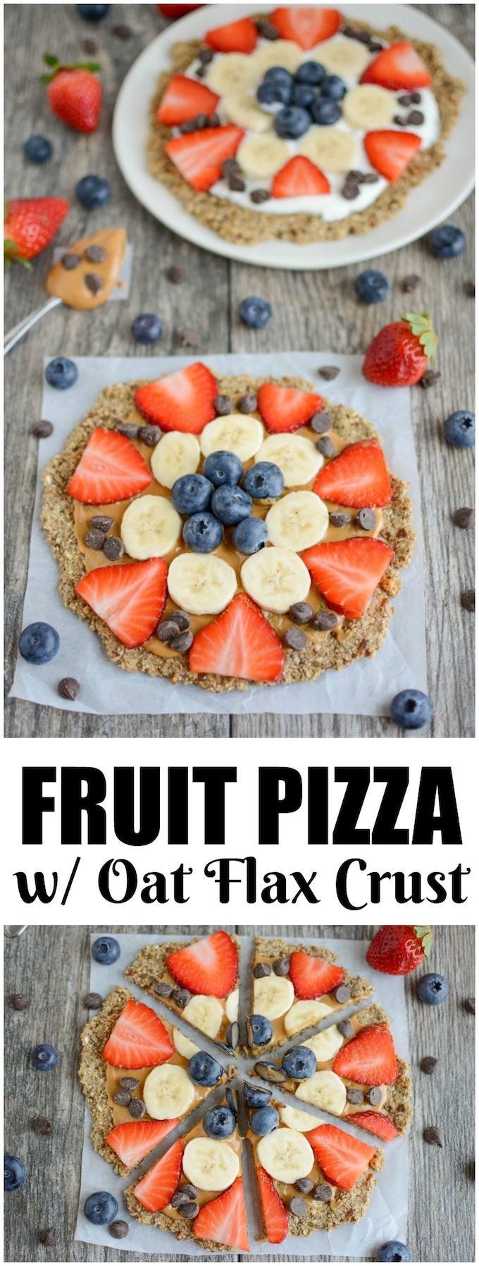 This Fruit Pizza with Oatmeal Flax Crust is packed with fiber and so easy to make. Let everyone top this kid-friendly breakfast or snack recipe with their favorite nut butter, yogurt and fruit!