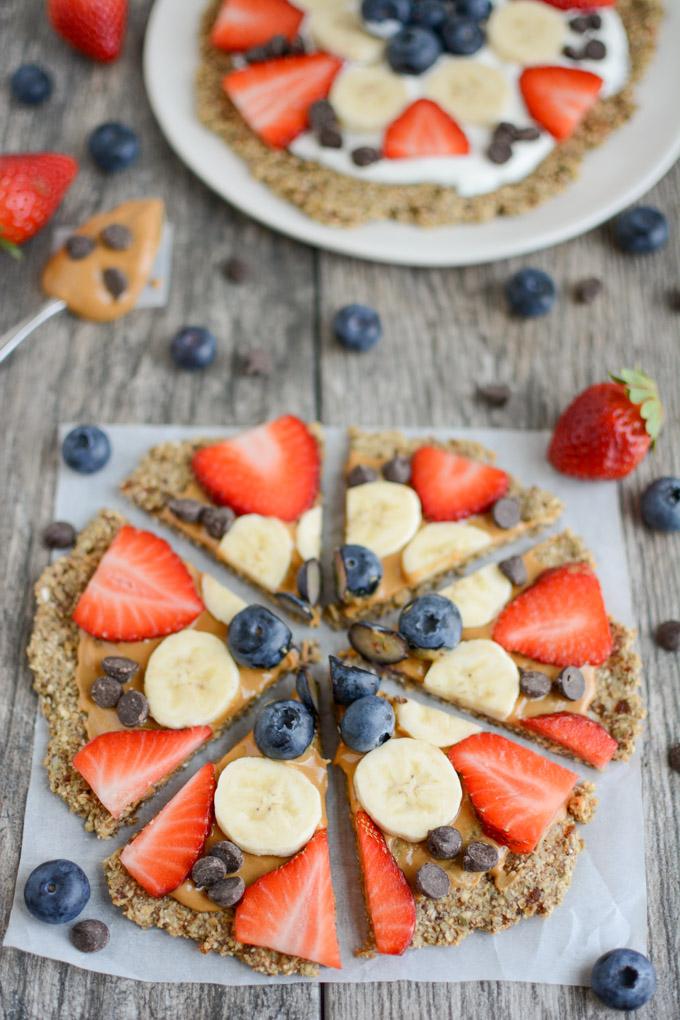 fruit pizza with oatmeal flax crust