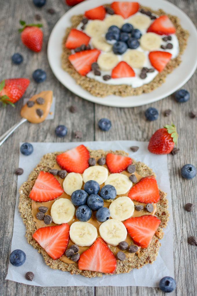 Fruit Pizza with an easy, vegan, oatmeal flax crust