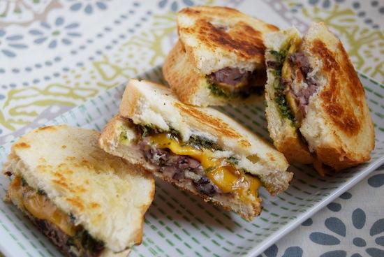 Take your grilled cheese to the next level by adding black beans and pesto! This would make the perfect meatless monday lunch!
