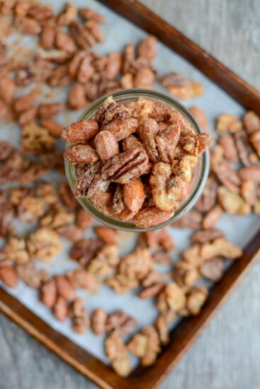 Lightly sweetened, with just the right amount of spice, these Sweet & Spicy Mixed Nuts make a great party appetizer or holiday gift!