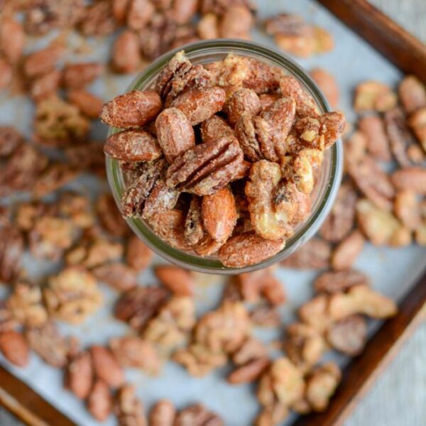 Lightly sweetened, with just the right amount of spice, these Sweet & Spicy Mixed Nuts make a great party appetizer or holiday gift!