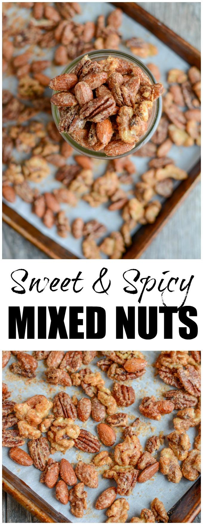 Lightly sweetened, with just the right amount of spice, these Sweet & Spicy Mixed Nuts make a great party appetizer or holiday gift!